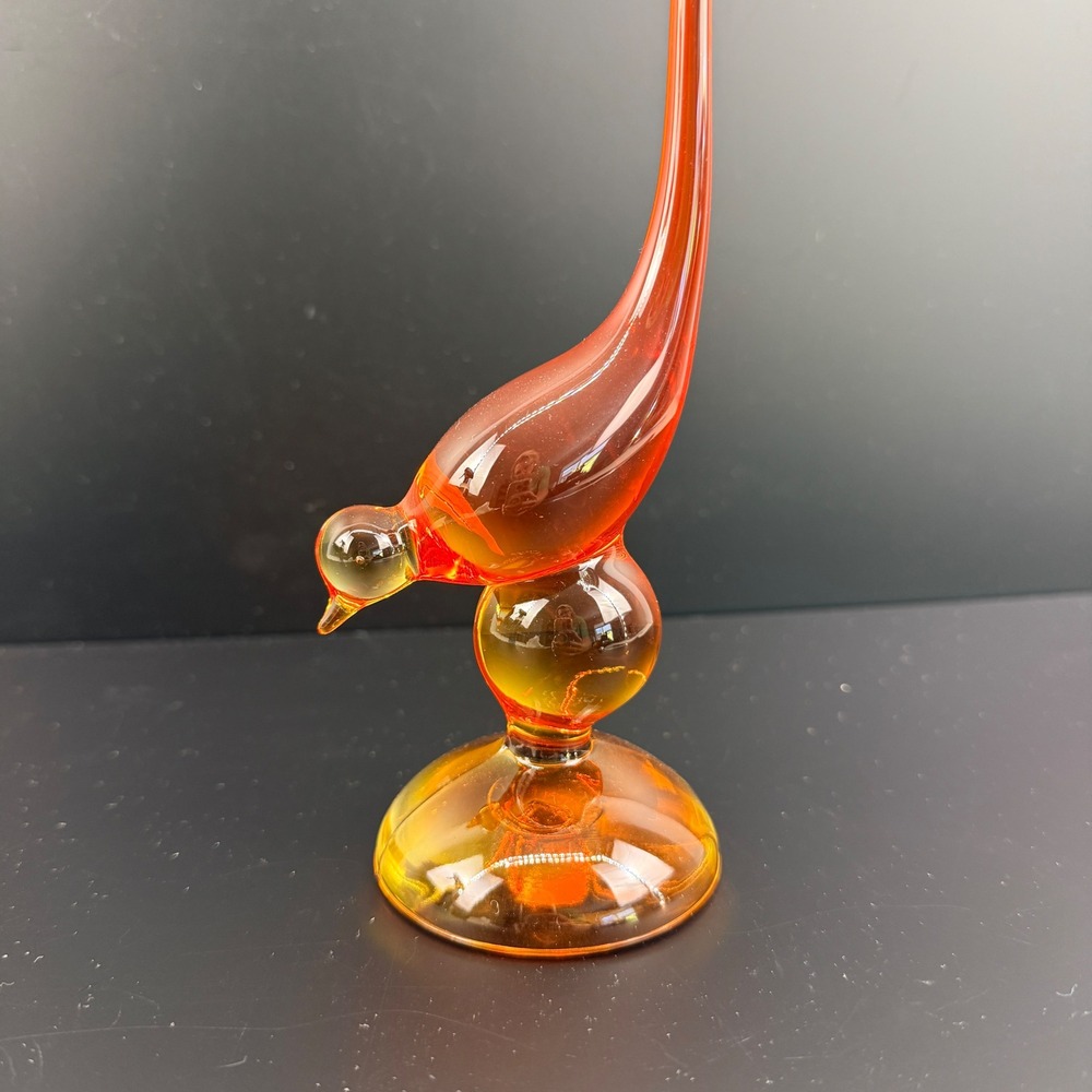 Vintage Viking Glass Long Tail Bird Persimmon Epic Line MCM 10" EUC